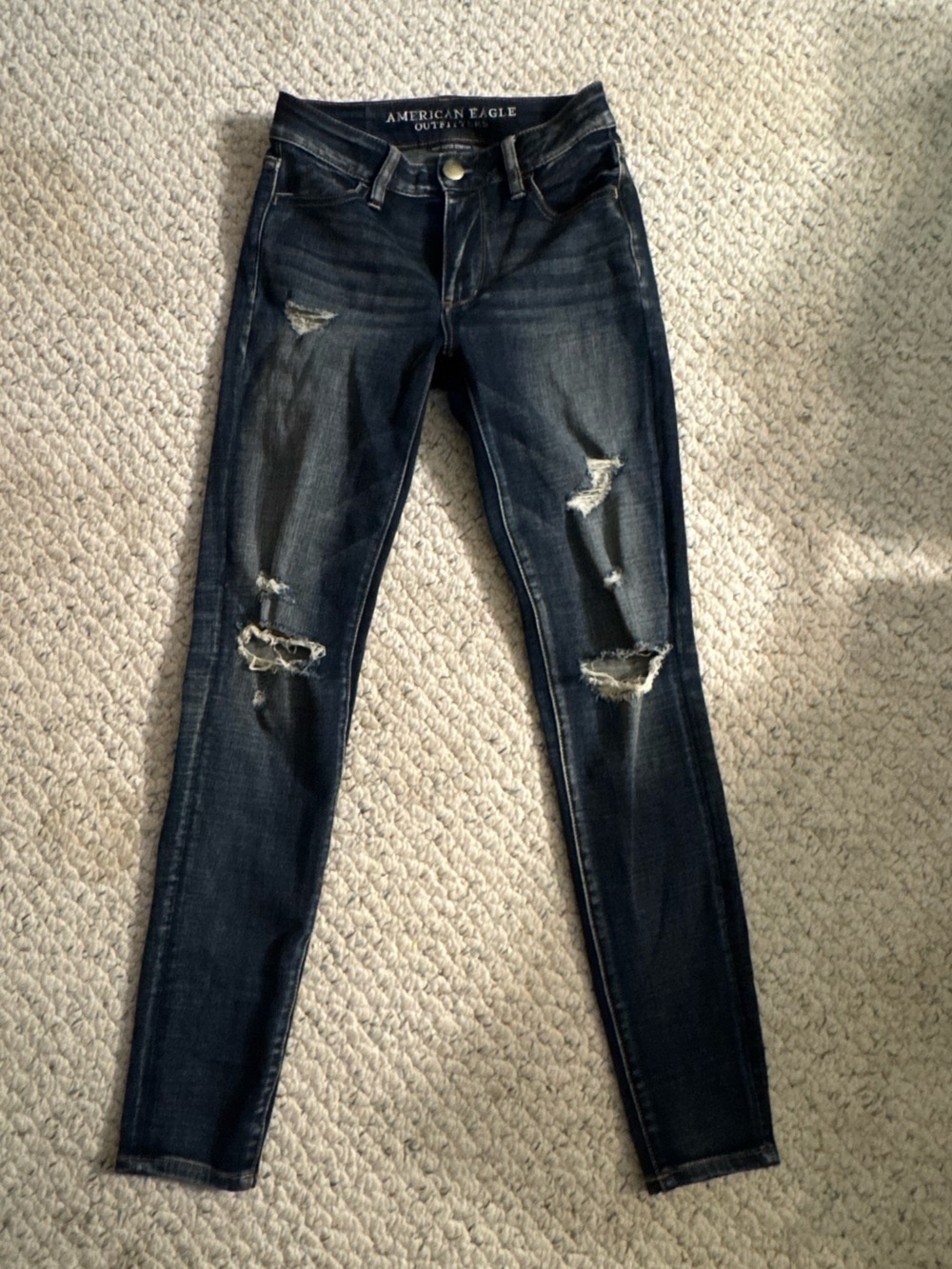 American Eagle Outfitters Women's Dark Indigo Distressed Skinny Jeans